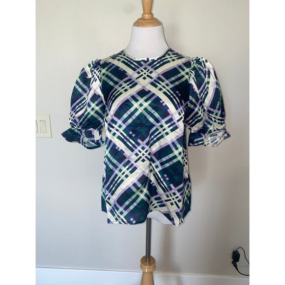 Cartolina Nantucket Connie Anne Top S/S Evergreen Plaid size Small NWT - Picture 1 of 5